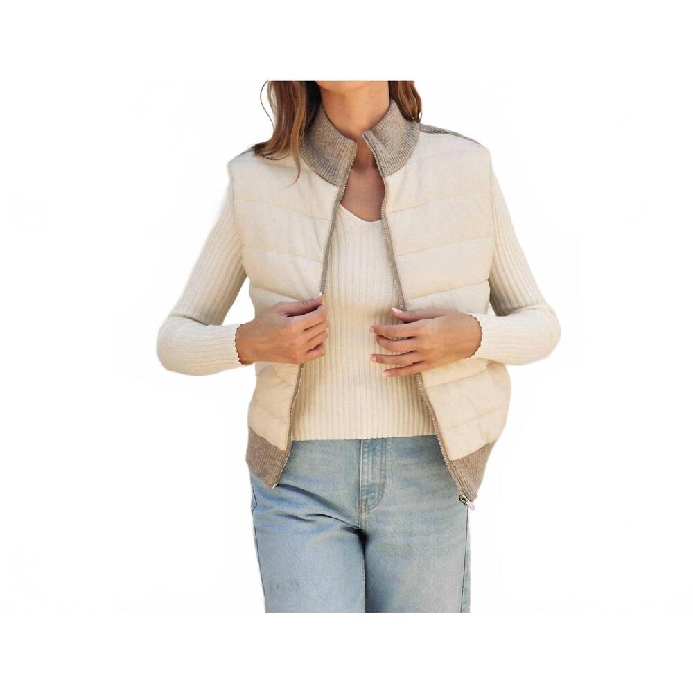 NEW DRESS FORUM sherpa and puff contrast vest in cream oat